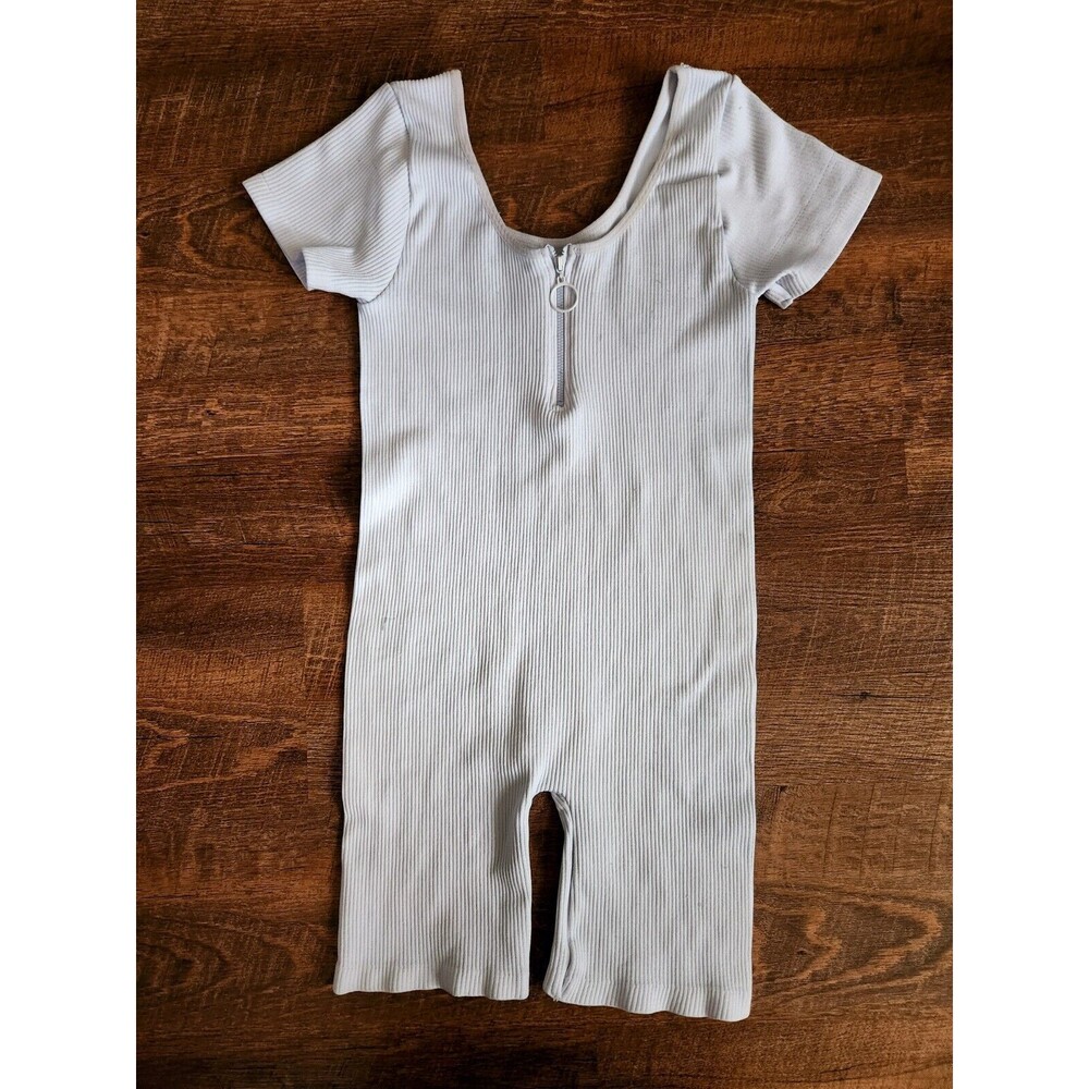 Womens L Ect Light Blue Ribbed Bodysuit Shorts